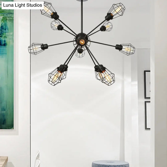Farmhouse Style Black Pendant Light With Metal Cage Shade - 9/12/15 Lights Restaurant Chandelier