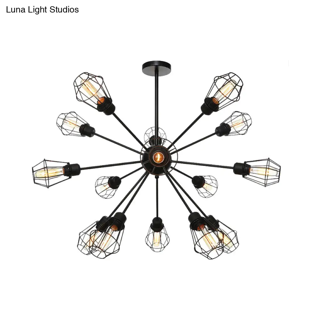 Farmhouse Style Black Pendant Light With Metal Cage Shade - 9/12/15 Lights Restaurant Chandelier