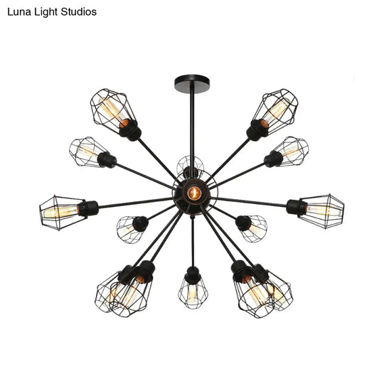 Farmhouse Style Black Pendant Light With Metal Cage Shade - 9/12/15 Lights Restaurant Chandelier