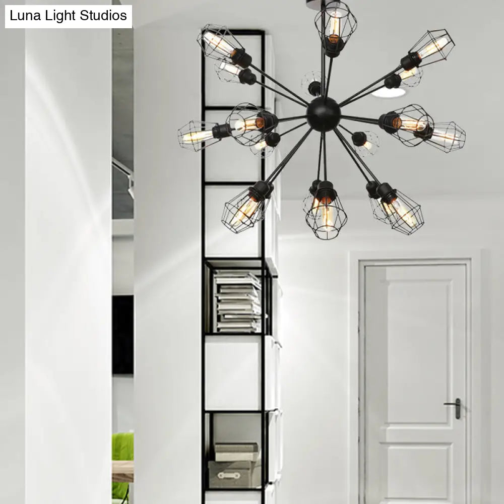 Farmhouse Style Black Pendant Light With Metal Cage Shade - 9/12/15 Lights Restaurant Chandelier