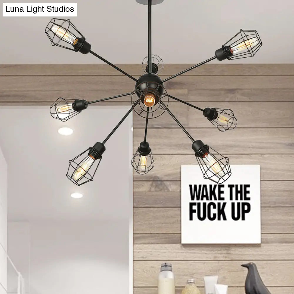 Farmhouse Style Black Pendant Light With Metal Cage Shade - 9/12/15 Lights Restaurant Chandelier