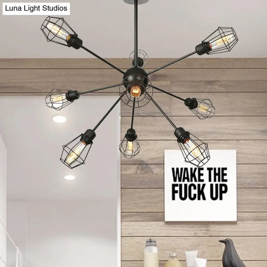 Farmhouse Style Black Pendant Light With Metal Cage Shade - 9/12/15 Lights Restaurant Chandelier