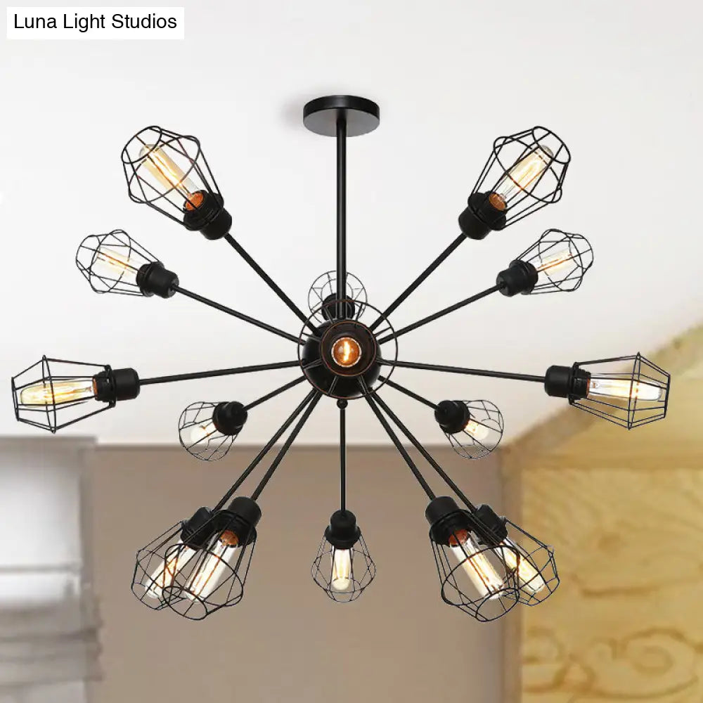 Farmhouse Style Black Pendant Light With Metal Cage Shade - 9/12/15 Lights Restaurant Chandelier