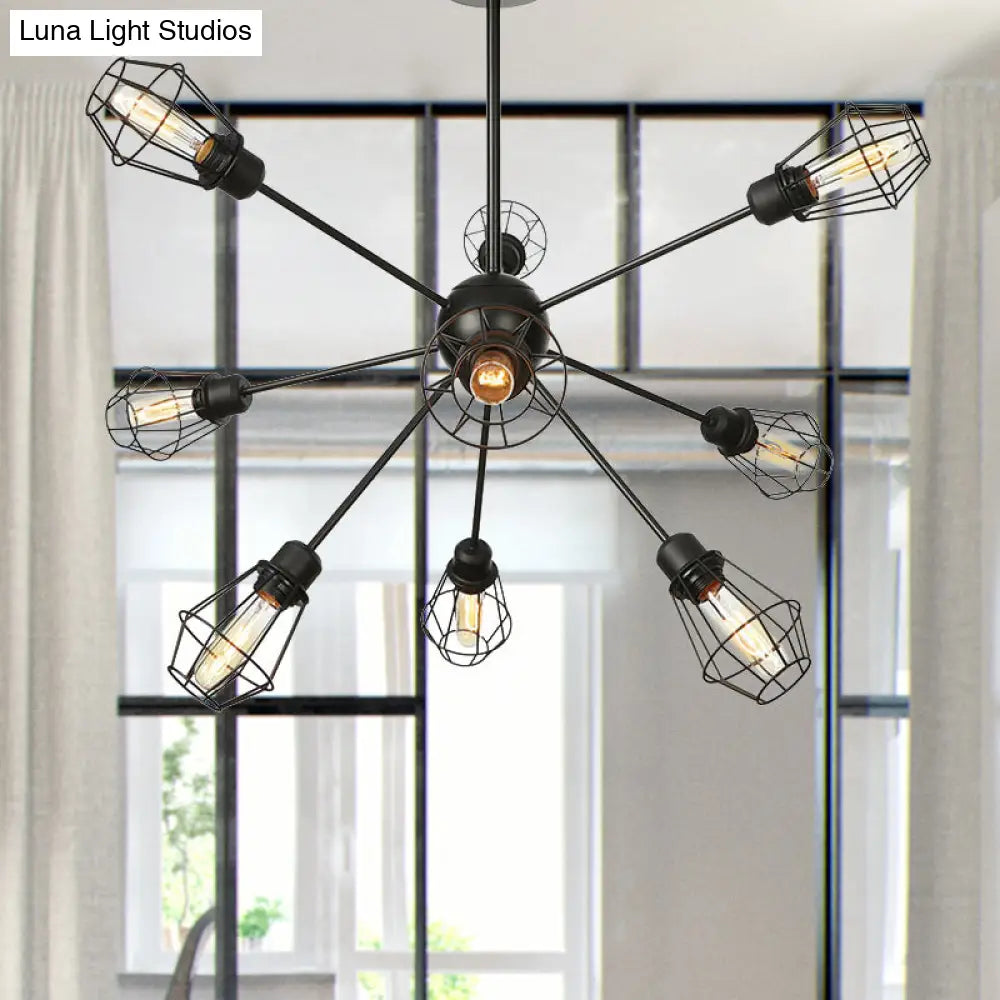 Black Metal Farmhouse Style Pendant Light With Cage Shade
