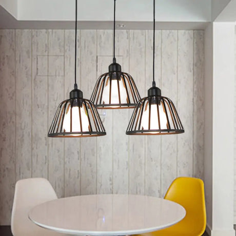 Black Metal Frame Dome Pendant With 3 Light Bulbs For Kitchen Ceiling / Round