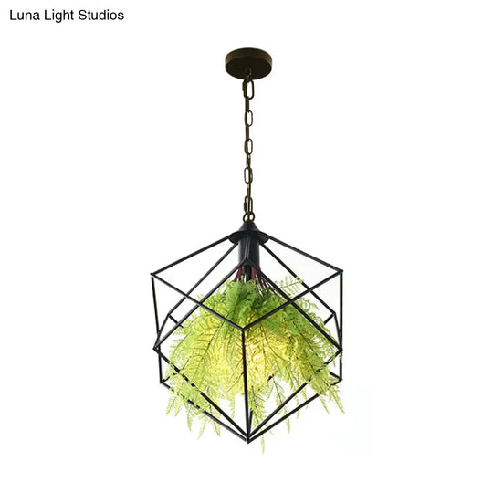 Geometric Plant Hanging Pendant In Black Metal With Led Bulb - 18/21.5 Width Perfect For Restaurants