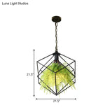 Black Metal Geometric Plant Hanging Pendant With Led Light Ideal For Restaurants - 1 Bulb