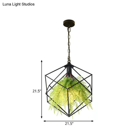 Black Metal Geometric Plant Hanging Pendant With Led Light Ideal For Restaurants - 1 Bulb