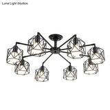Black Metal Hexagon Cage Ceiling Light - Vintage Chandelier For Living Room