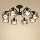 Black Metal Hexagon Cage Ceiling Light - Vintage Chandelier For Living Room 8 /