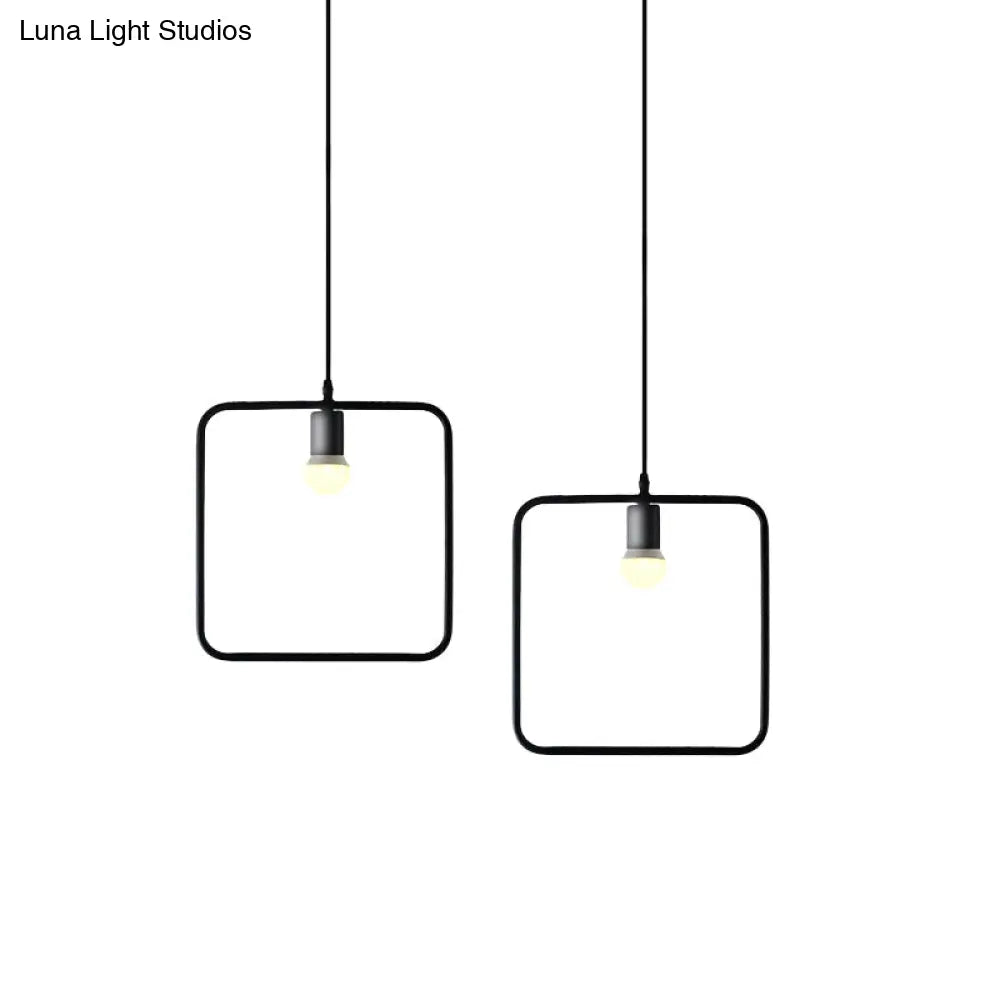 Black Metal Industrial Pendant Light With Frame Shade For Dining Room - 1 Head Ceiling Lighting