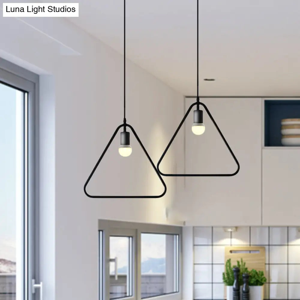 Black Metal Ceiling Pendant Light For Dining Room - Industrial Design Triangle/Round Shape 1 Head