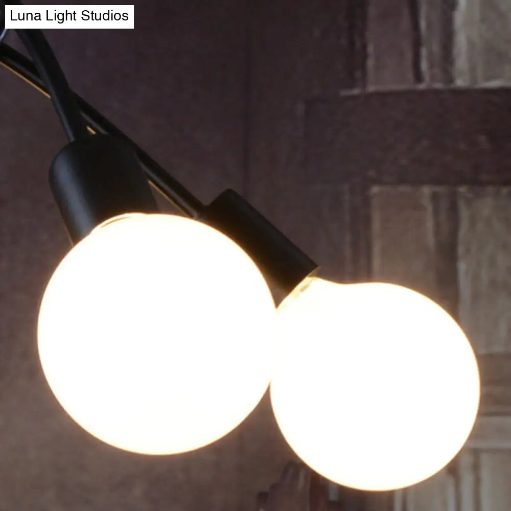 Industrial Metal Knot Chandelier: Black Suspension Lamp With Bare Bulb Design