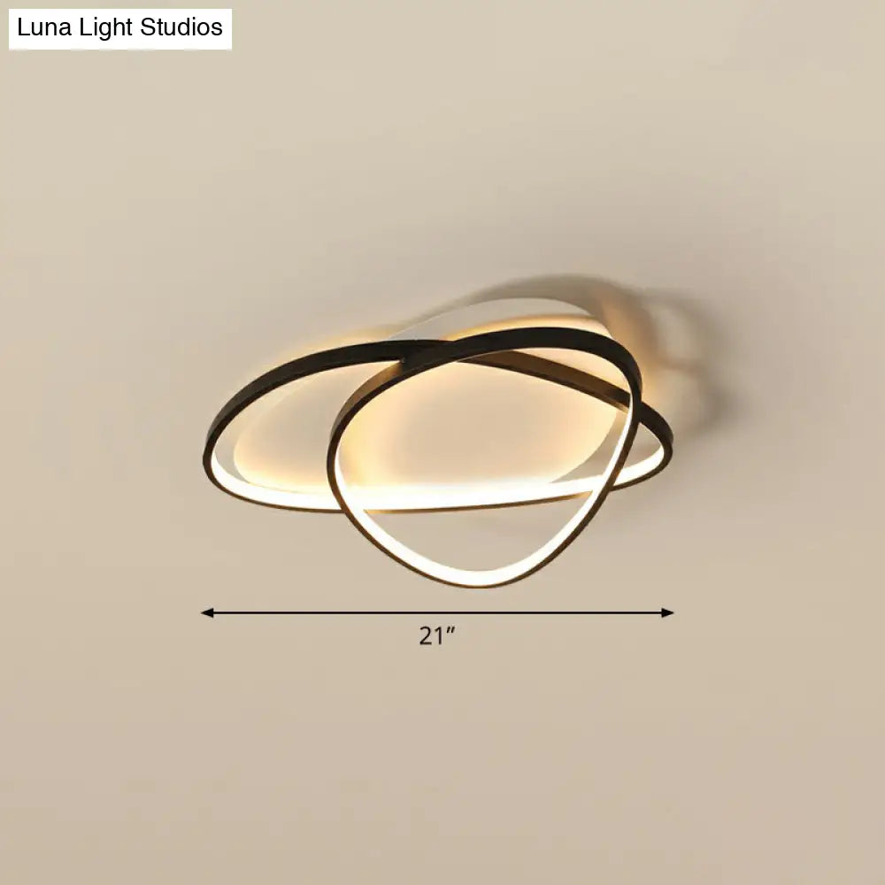 Black Metal Led Flush Ceiling Lamp With Simple Pebblestone Shape - Ideal For Hotel Lighting / 21’