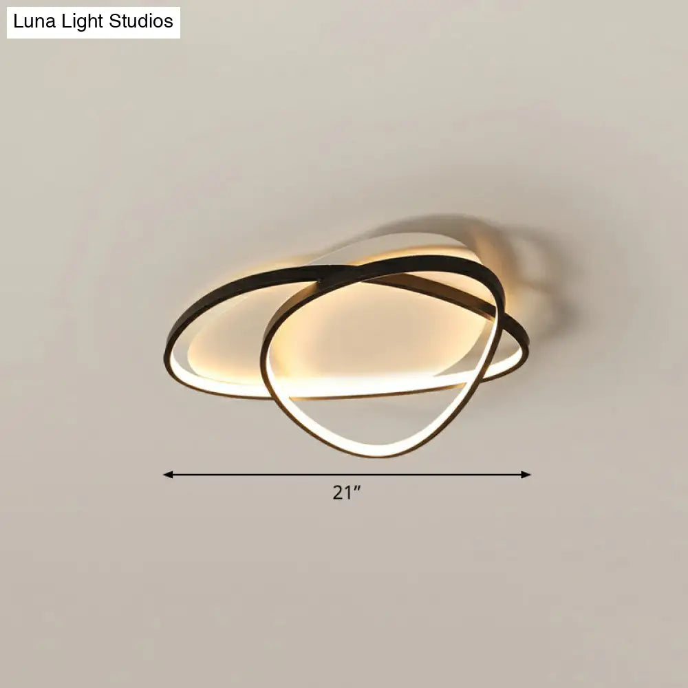 Black Metal Led Flush Ceiling Lamp With Simple Pebblestone Shape - Ideal For Hotel Lighting / 21’
