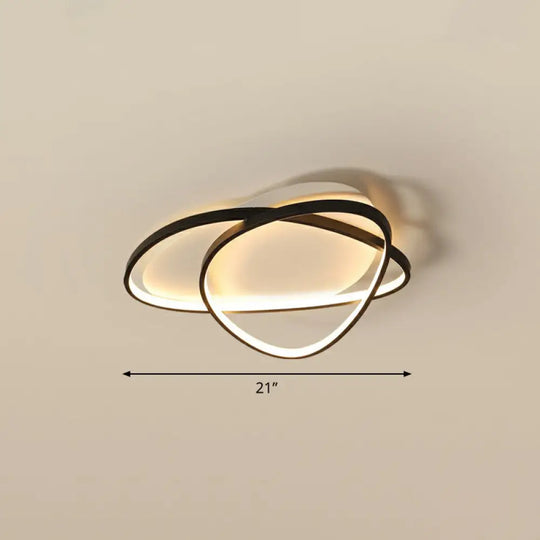Black Metal Led Flush Ceiling Lamp With Simple Pebblestone Shape - Ideal For Hotel Lighting / 21’