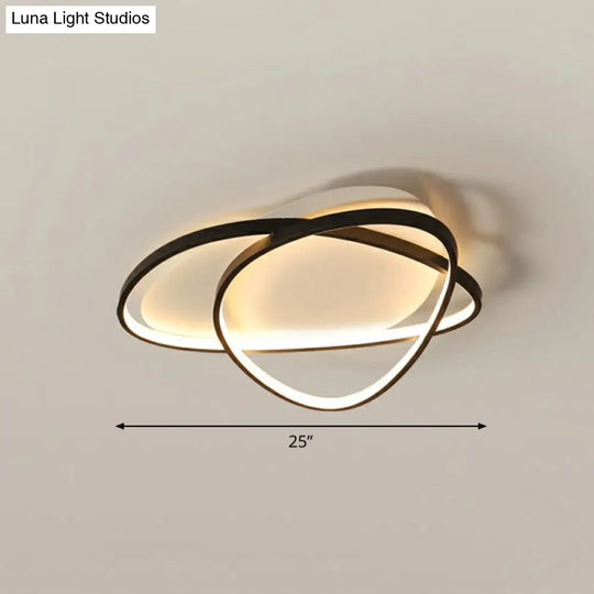 Black Metal Led Flush Ceiling Lamp With Simple Pebblestone Shape - Ideal For Hotel Lighting / 25’