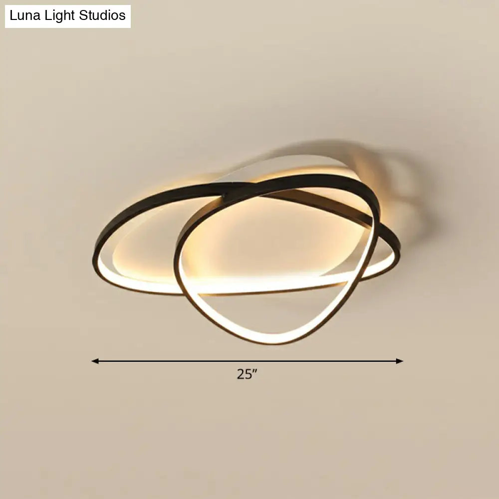 Black Metal Led Flush Ceiling Lamp With Simple Pebblestone Shape - Ideal For Hotel Lighting / 25’