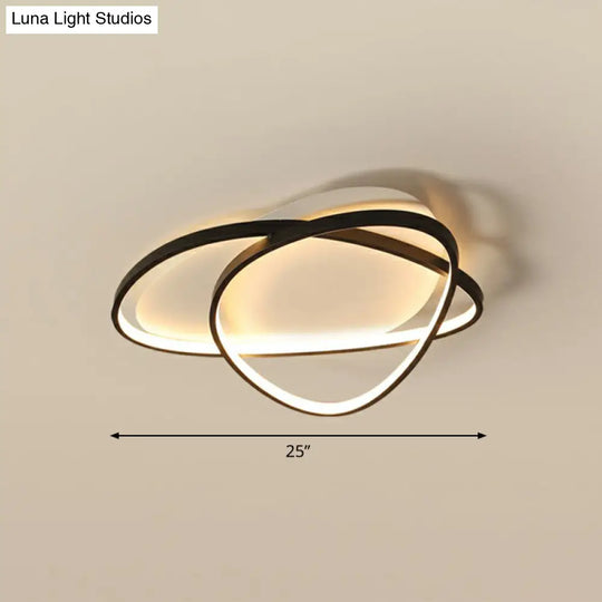 Black Metal Led Flush Ceiling Lamp With Simple Pebblestone Shape - Ideal For Hotel Lighting / 25’