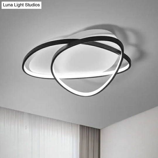 Black Metal Led Flush Ceiling Lamp With Simple Pebblestone Shape - Ideal For Hotel Lighting