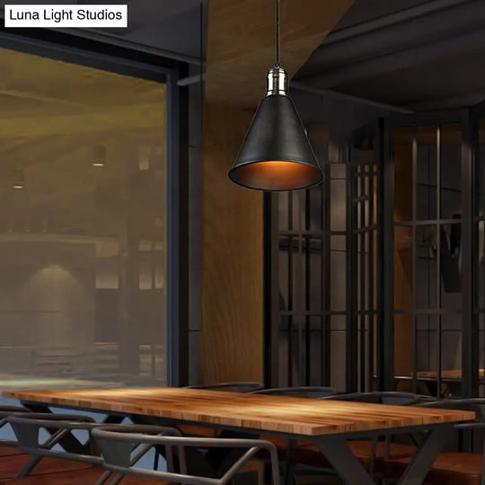 Industrial Metal Black Pendant Lamp With Tapered Shade - Stylish Hanging Ceiling Light For Kitchen