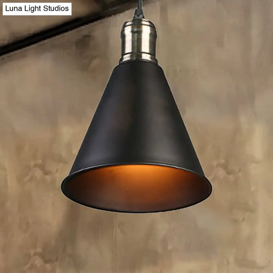 Industrial Metal Black Pendant Lamp With Tapered Shade - Stylish Hanging Ceiling Light For Kitchen
