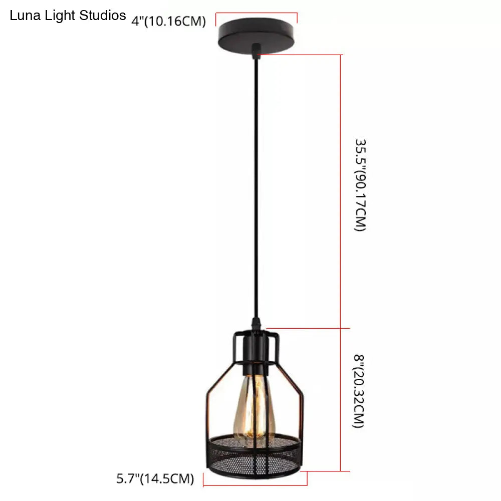 Black Metal Pendant Light - Industrial Retro Bird Cage Hanging Lamp For Restaurants