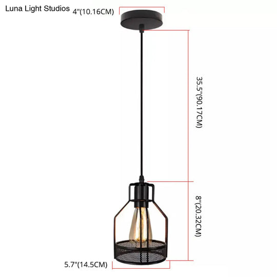 Black Metal Pendant Light - Industrial Retro Bird Cage Hanging Lamp For Restaurants