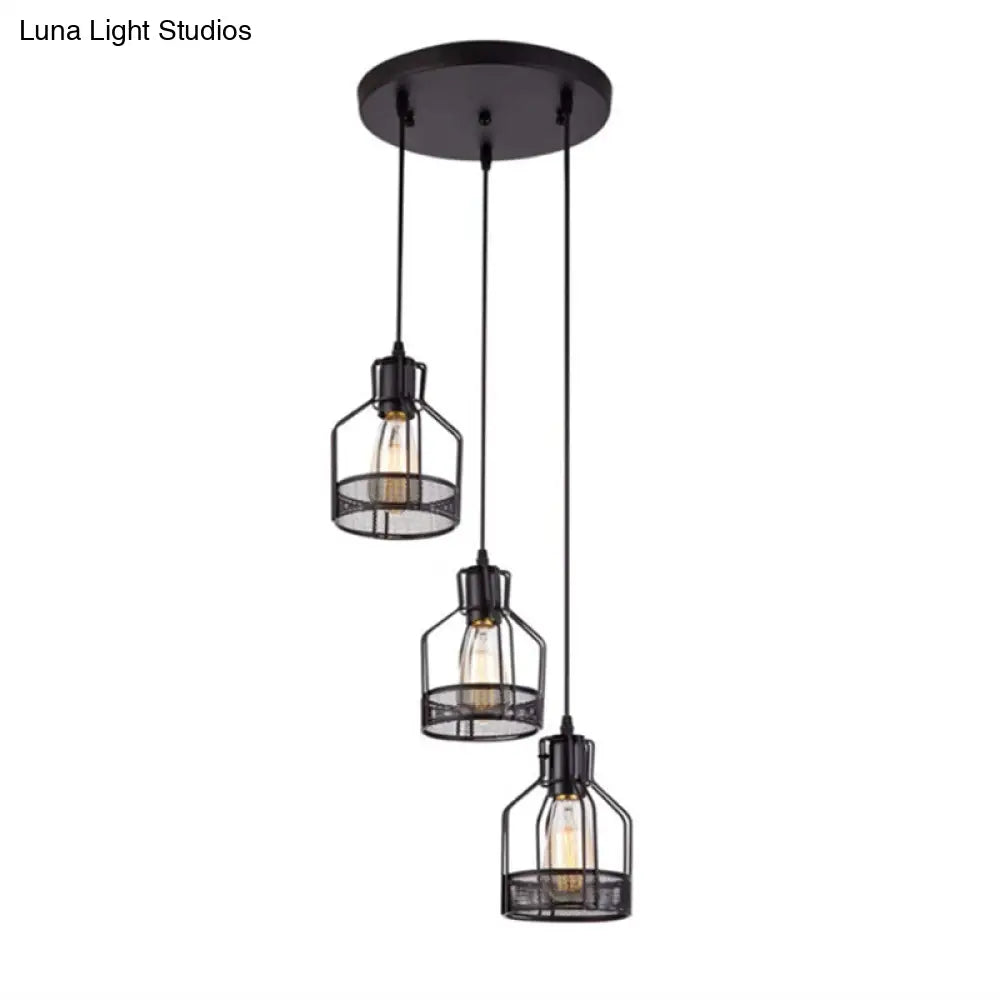 Black Metal Pendant Light - Industrial Retro Bird Cage Hanging Lamp For Restaurants