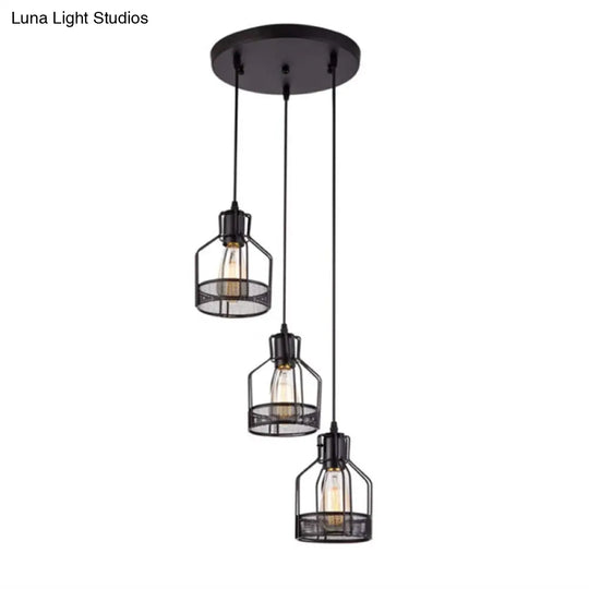 Black Metal Pendant Light - Industrial Retro Bird Cage Hanging Lamp For Restaurants