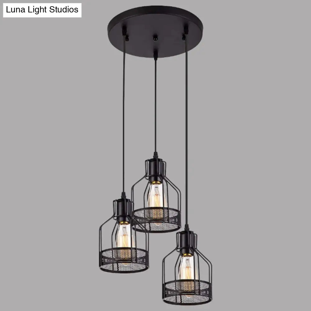 Black Metal Pendant Light - Industrial Retro Bird Cage Hanging Lamp For Restaurants