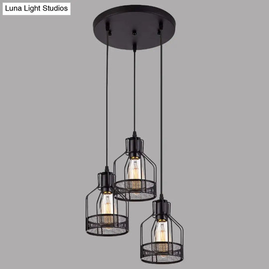 Black Metal Pendant Light - Industrial Retro Bird Cage Hanging Lamp For Restaurants
