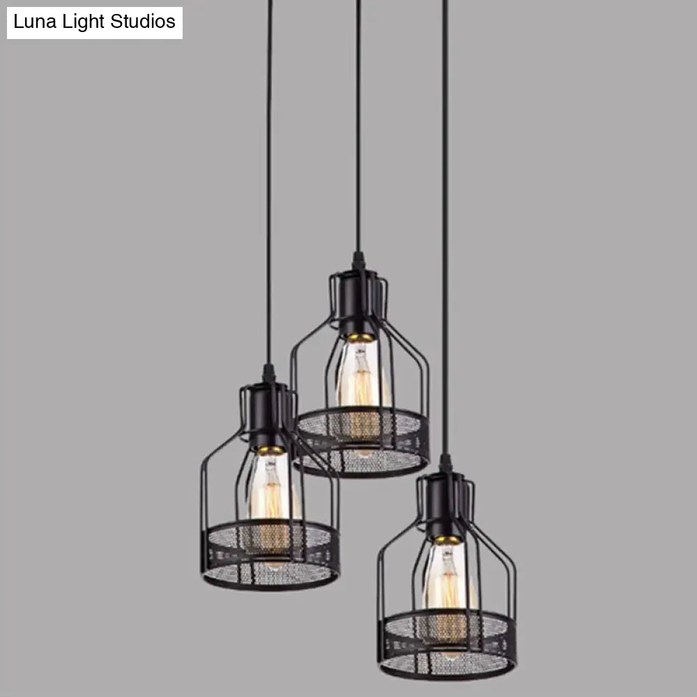 Black Metal Pendant Light - Industrial Retro Bird Cage Hanging Lamp For Restaurants