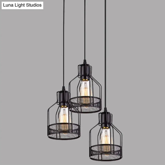 Black Metal Pendant Light - Industrial Retro Bird Cage Hanging Lamp For Restaurants