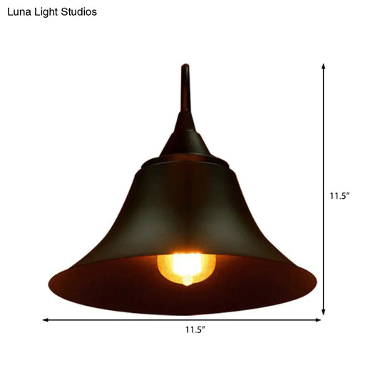 Black Metal Sconce Light: Cone Shade Wall Fixture For Bedroom Industrial Style With Single Bulb