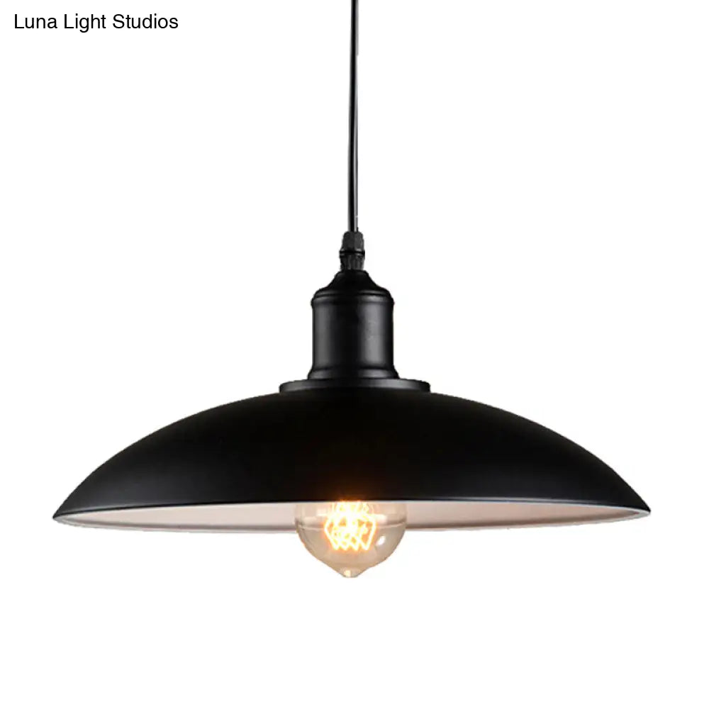 Black Metal Domed Ceiling Lamp With Single Suspension Bulb