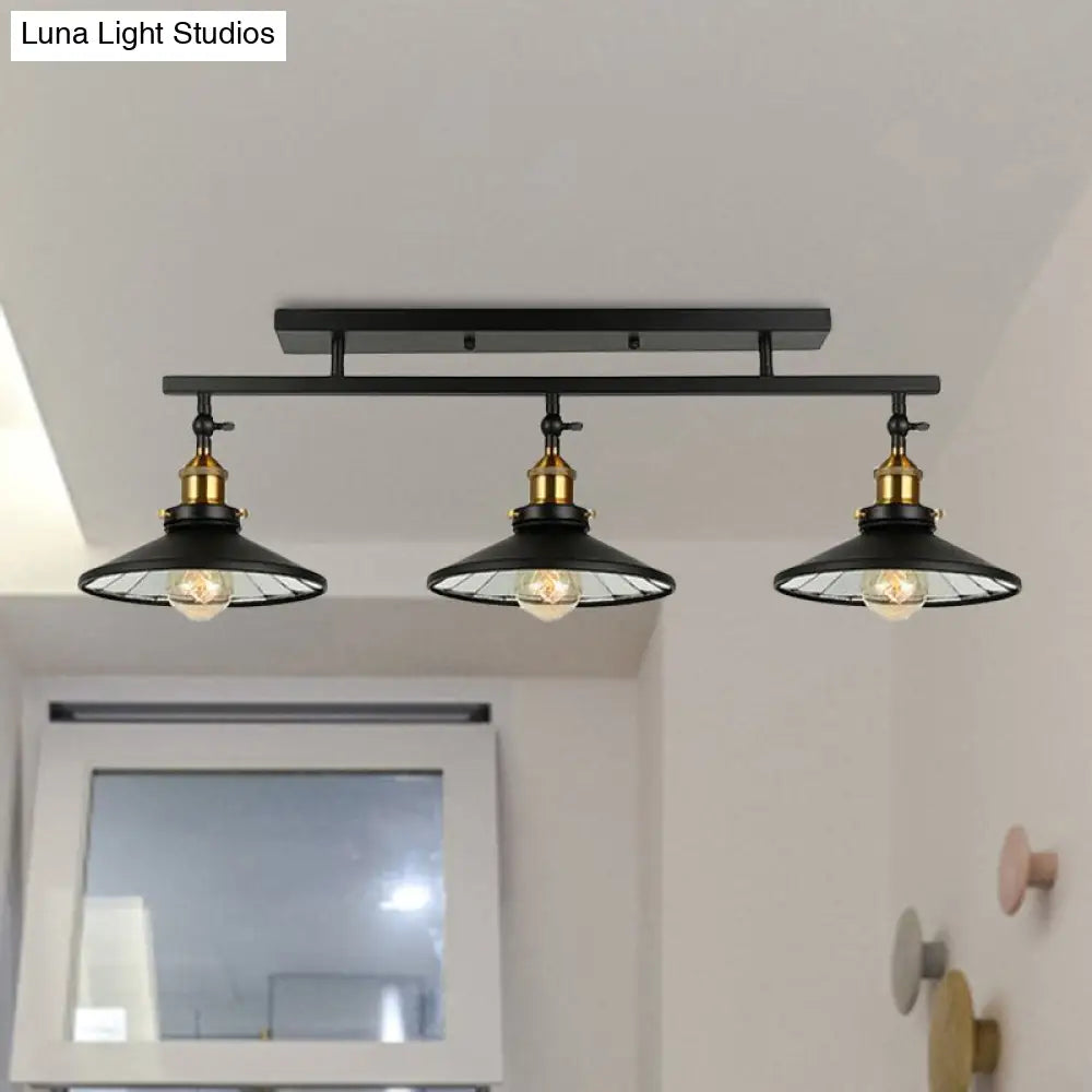 Black Metal Vintage Island Ceiling Light Fixture With Cone Shades - 3 Heads Stylish For Living Room