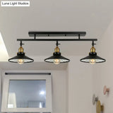 Black Metal Vintage Island Ceiling Light Fixture With Cone Shades - 3 Heads Stylish For Living Room