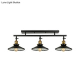 Black Metal Vintage Island Ceiling Light Fixture With Cone Shades - 3 Heads Stylish For Living Room