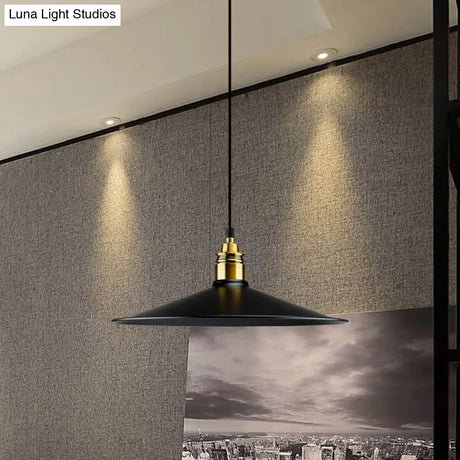Black Metallic Cone Shade Ceiling Light - Loft Style 1 Head Kitchen Pendant Lamp (10’/14’ Wide)