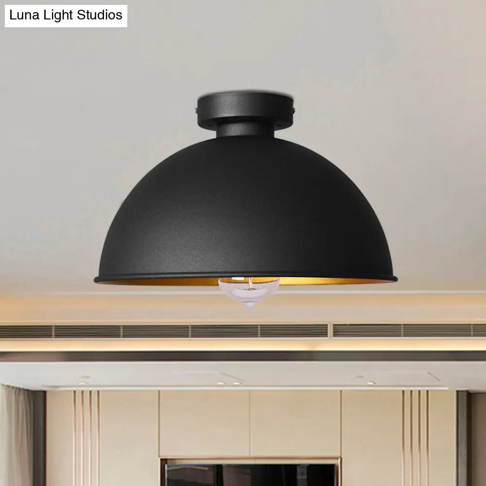Black Metallic Dome Ceiling Flush Mount: Stylish 1 Light Bar Semi - Flush Fixture