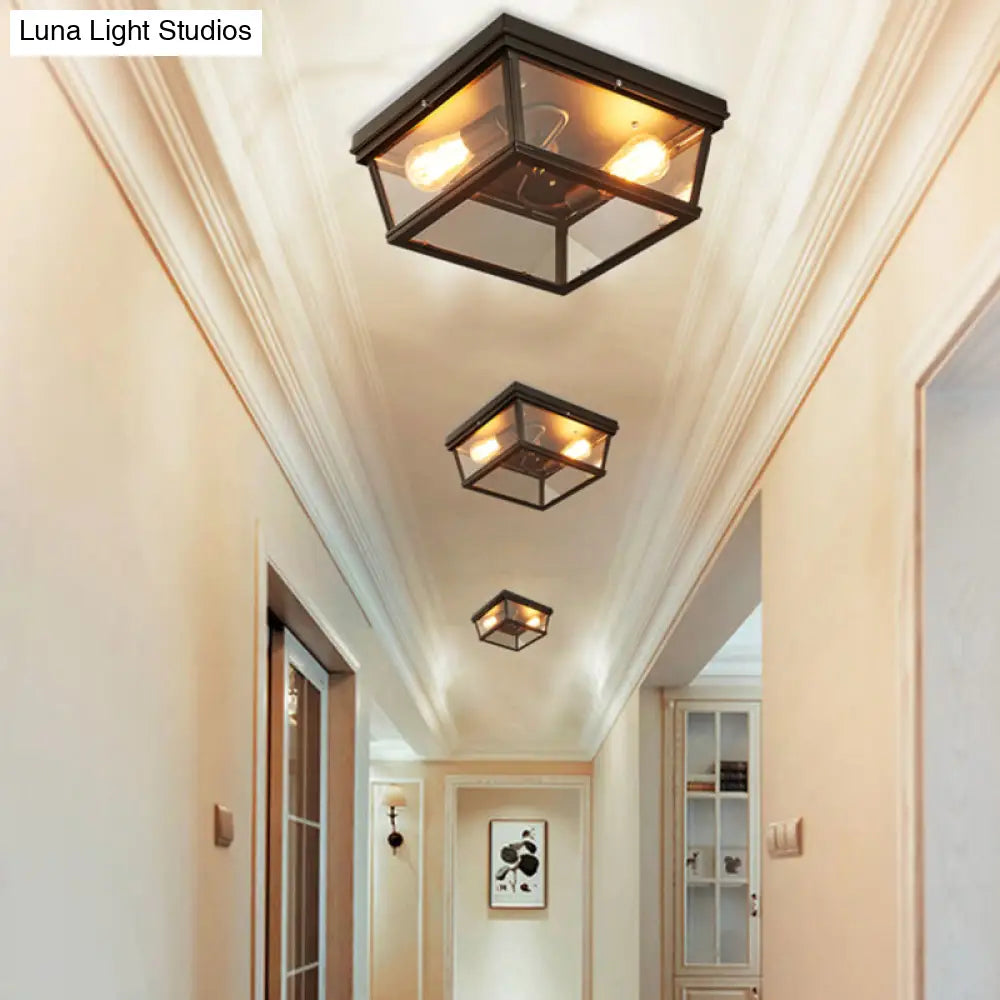 Black Metallic Geometric Flush Mount Ceiling Light Fixture For Corridors