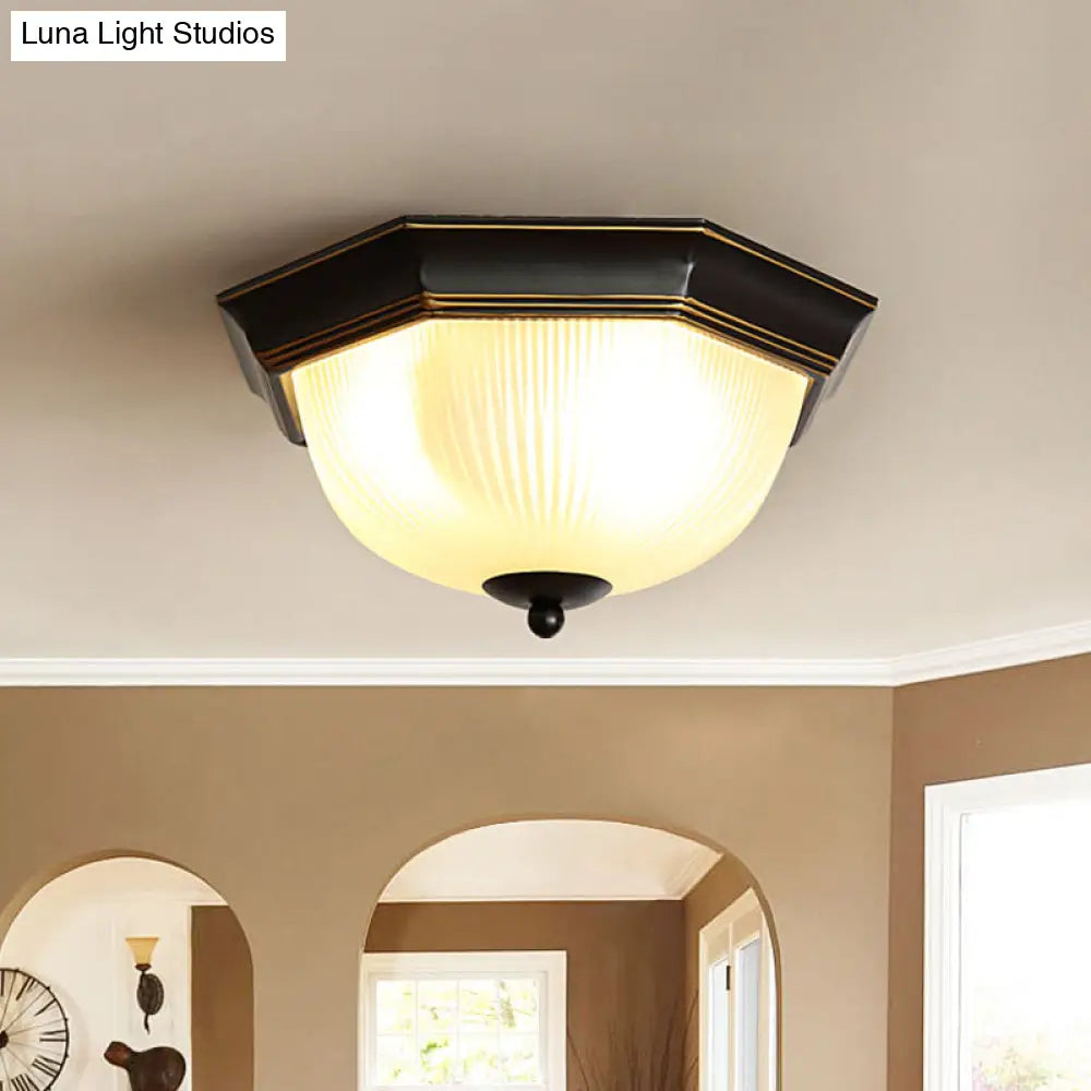 Black Milk Glass Ribbed Dome Ceiling Flush Light - Classic 2 - Head Mount