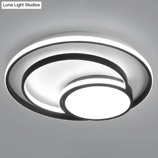 Black Minimalist 3 - Ring Flush Mount Ceiling Lamp With Acrylic Shade / 16’ White