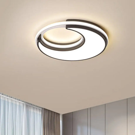 Black Minimalist Led Ceiling Lamp -Moon Flush Lighting Fixture For Bedroom Acrylic Design Warm/White