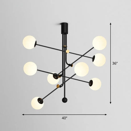 Black Minimalistic Chandelier: Vertical Suspension Light With Ball Glass Shade - Ideal For
