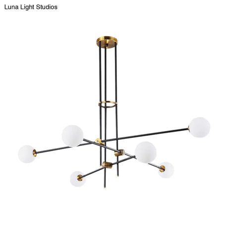 Black Modern 3-Arm Chandelier With Glass Shades - 6 Bulb Ceiling Pendant