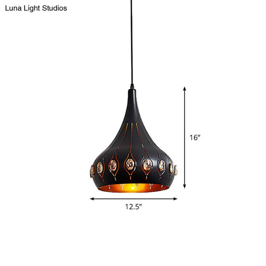 Modern Black Finish Hanging Ceiling Lamp With Onion Metal Shade - 1 Bulb Dining Room Down Lighting
