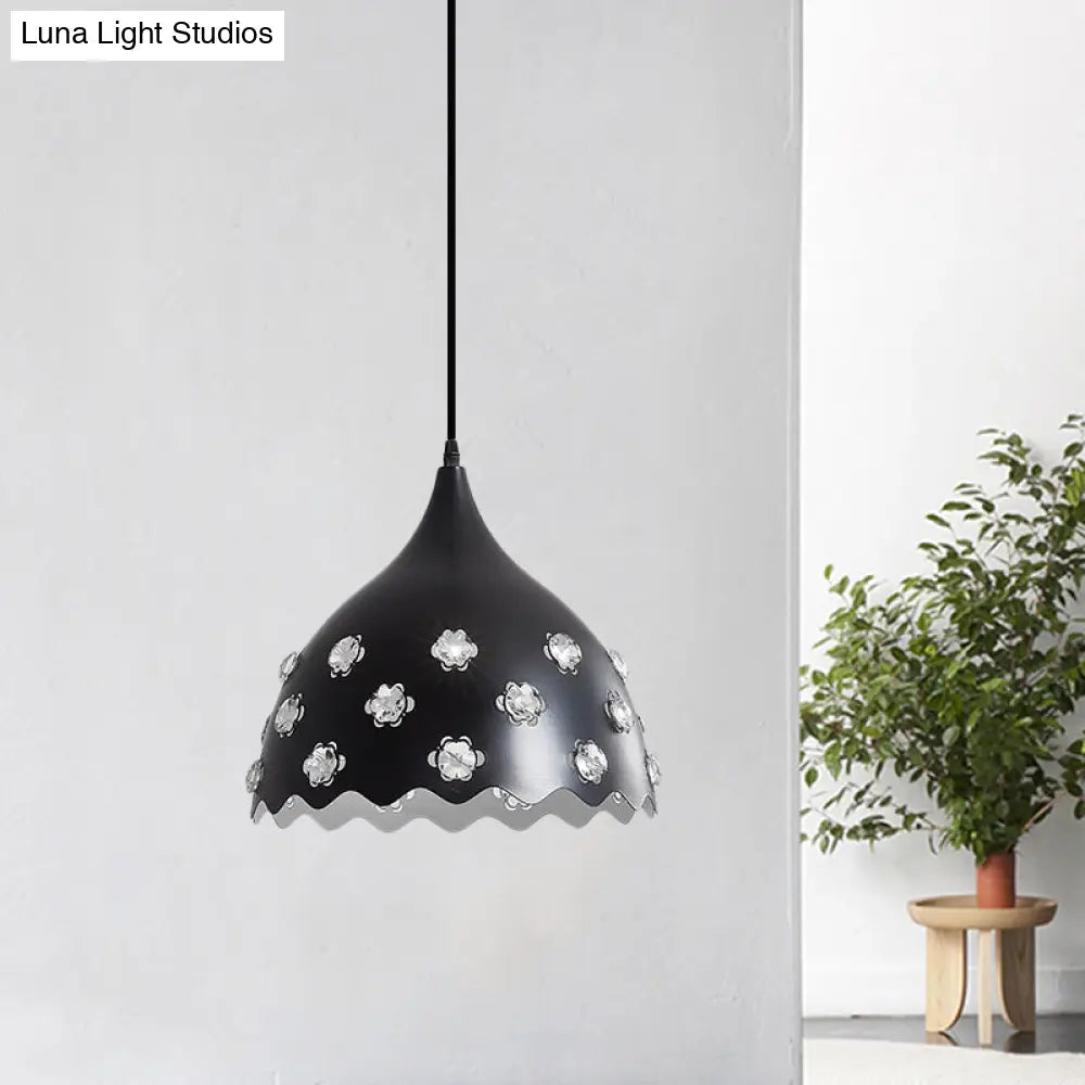 Black Modern Hanging Ceiling Lamp With Onion Metal Shade - Dining Room Down Lighting