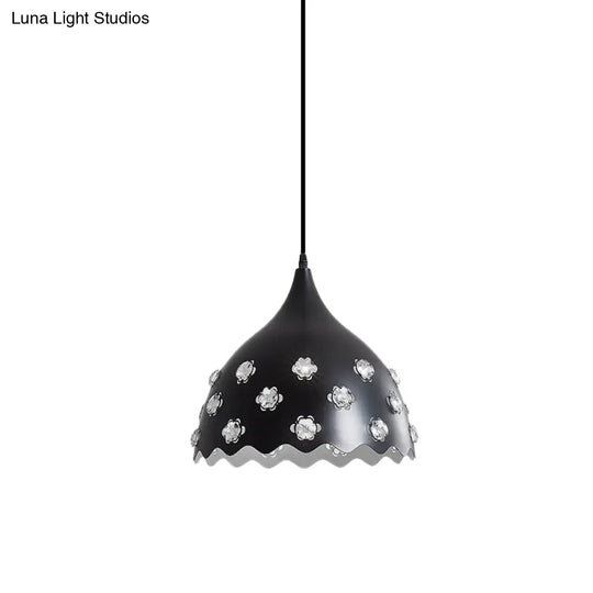 Modern Black Finish Hanging Ceiling Lamp With Onion Metal Shade - 1 Bulb Dining Room Down Lighting